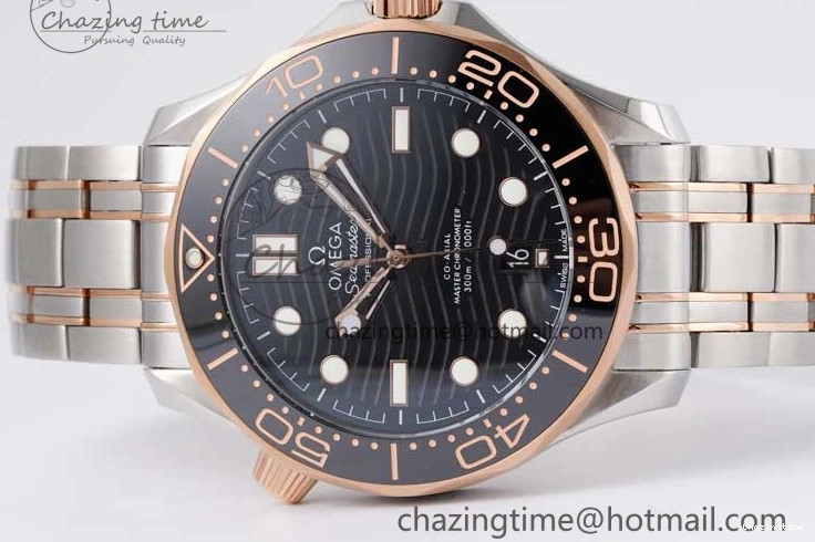 1218 UrbanChic Seamaster Diver 300M SS RG Black Ceramic Bezel JVSF 1:1 Best Edition Black Dial on SS RG Bracelet A 7786